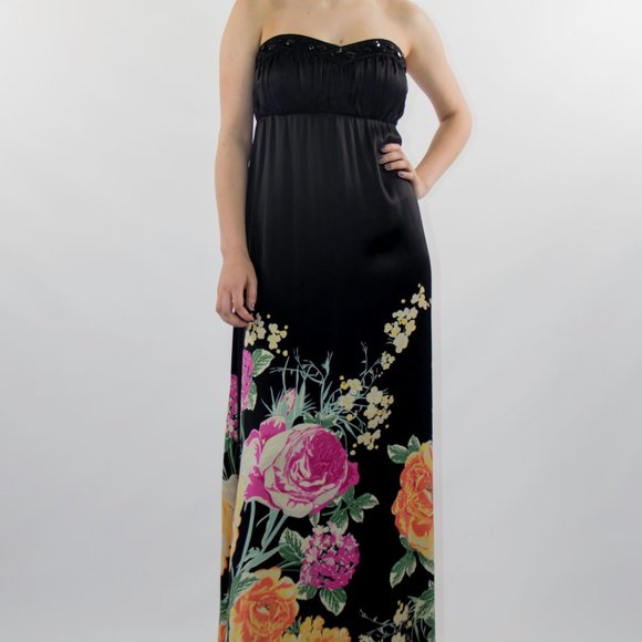 APART Floral Maxi Silk Dress Gown Bead Evening Formal Sz 6 Small - Picture 2 of 6